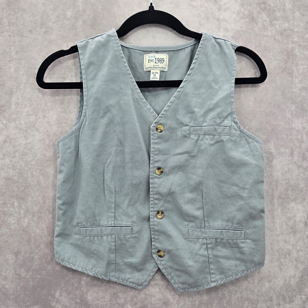 Gray Youth Kids Boys Button‎ Up Formal Y2K Vintage Tuxedo Goth Cotton Vest XL 14